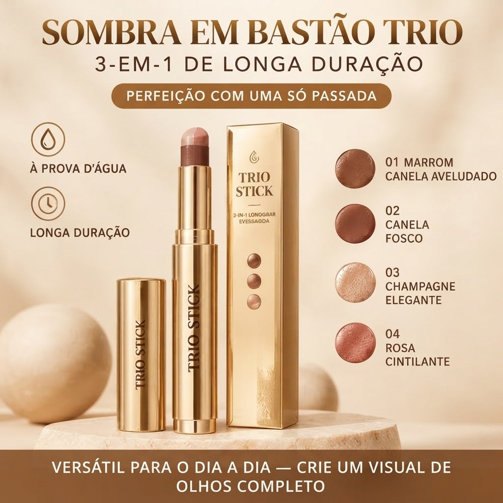 Trio Stick™ — 3 Cores em 1 Deslize para um Olhar Perfeito em Segundos