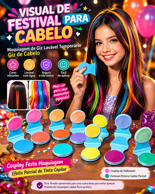 🌈 ColorSwipe — Kit de Giz para Cabelo, Tons Divertidos para um Estilo Temporário